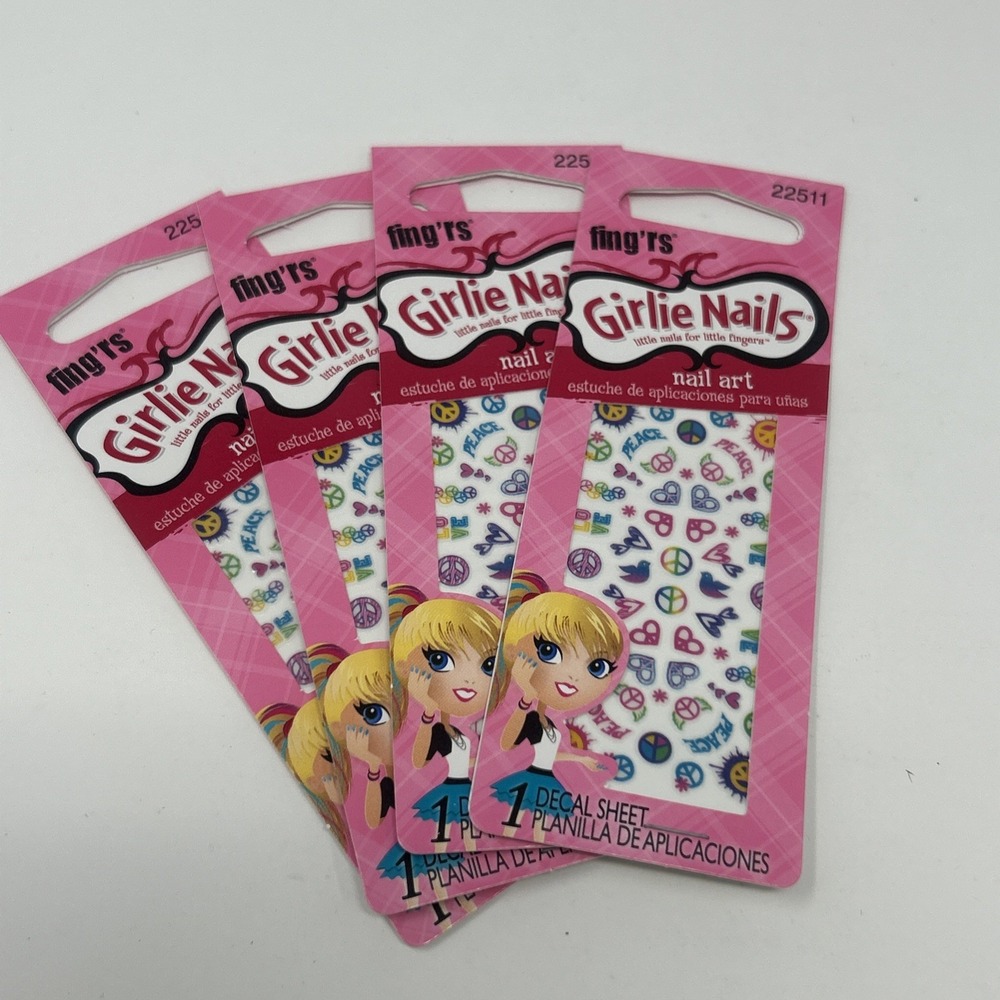 NEW 4 Pkgs Little Fing'rs Girlie Nails Art Stickers Peace Signs Groovy Hearts